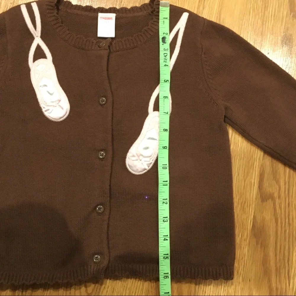Gymboree Brown Cardigan Sweater pink satin Ballet‎ Slipper appliqué age 6